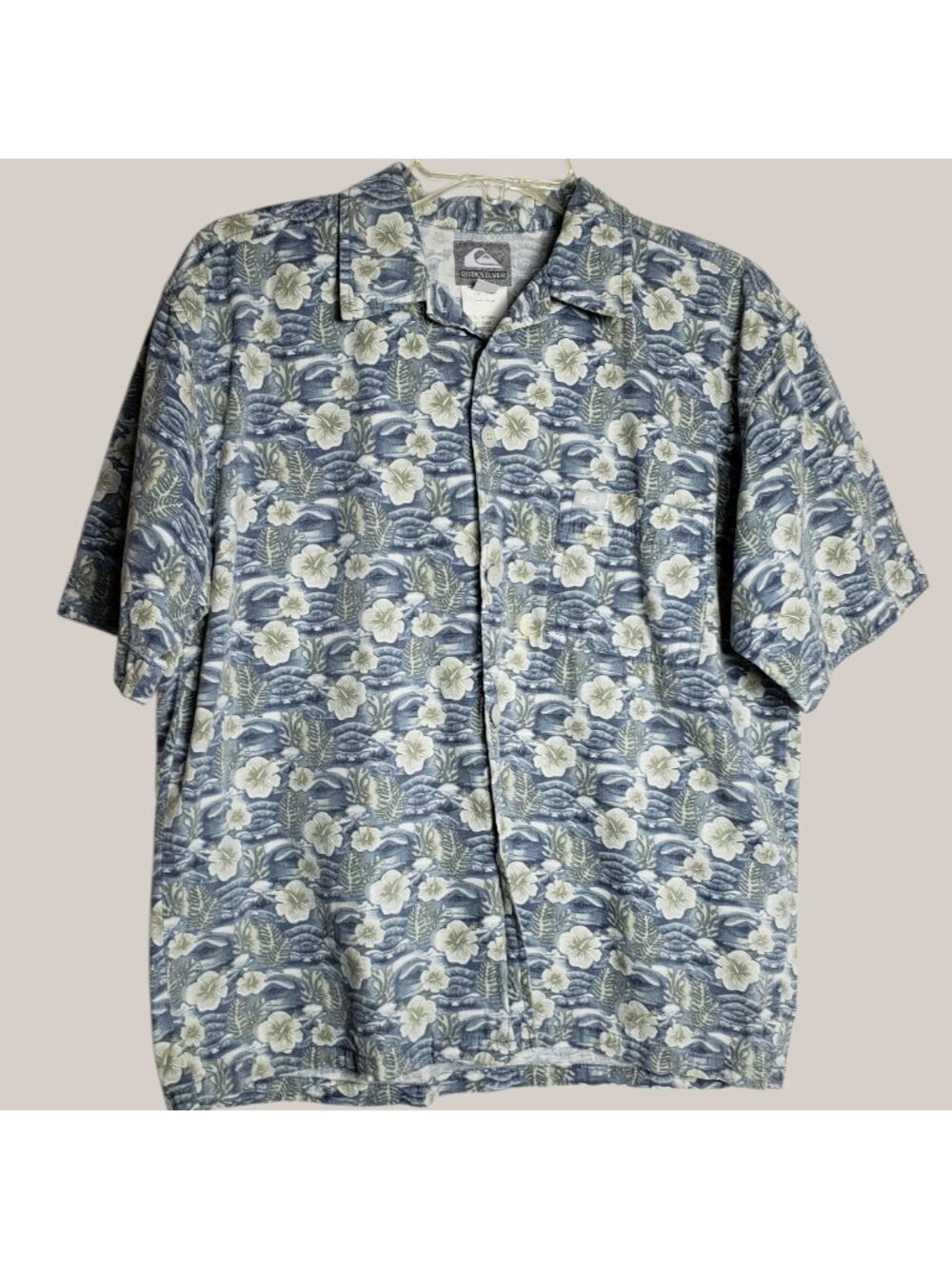 Quiksilver Vtg Floral Hawaiian Button-Up Shirt Mens Blue/Whit Medium - Picture 2 of 11